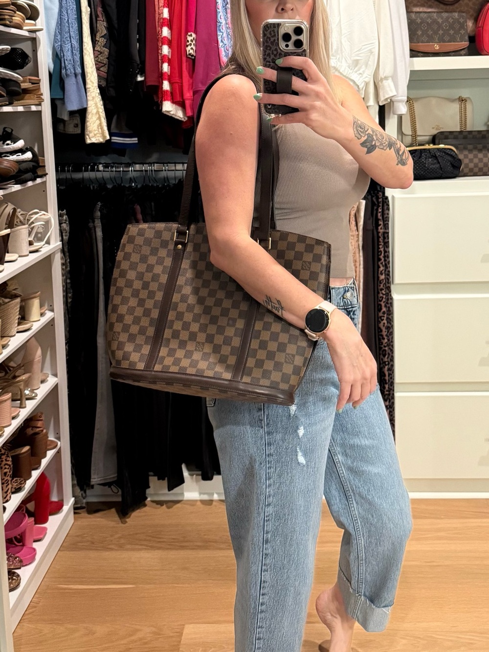 Louis Vuitton Damier Ebene Babylon Tote Handbag